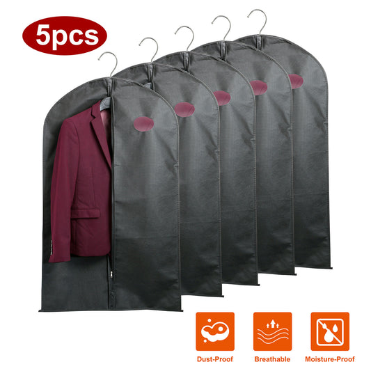 5Pcs 39in Garment Bags Hanging Suit Bags Covers Breathable With Full Zipper Transparent Window For Suit Dress Coat Storage Travel Use
