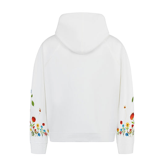 Small floral embroidery hooded sweatshirt