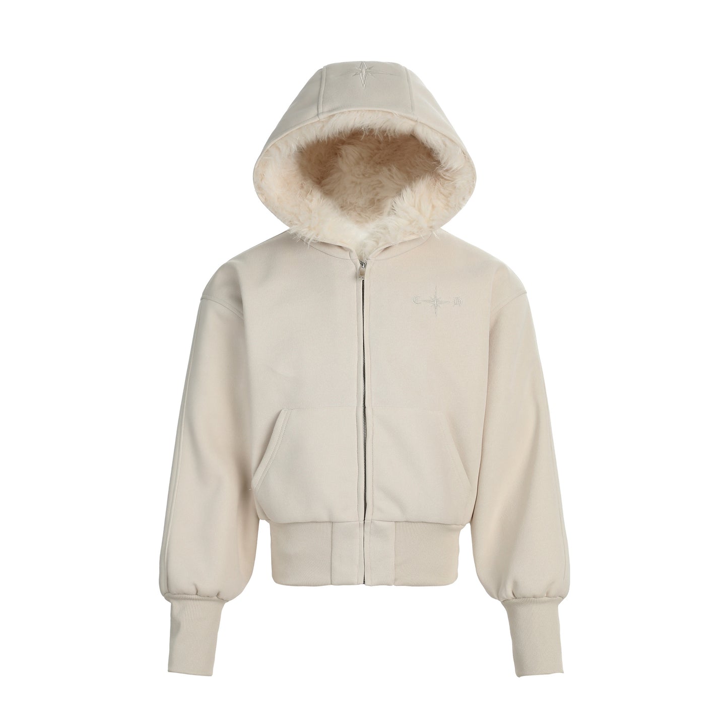 Big fur collar and velvet hooded sweatshirt jacket for women