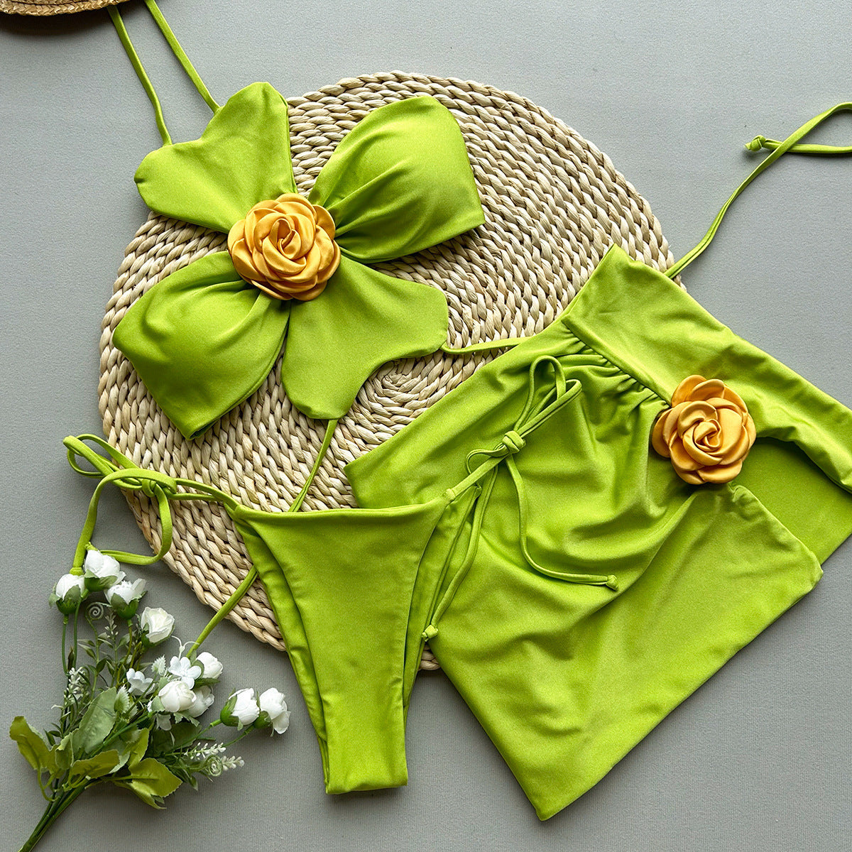 Three-Piece Bikini Set Sexy Style Floral Separated Women's Swimsuit