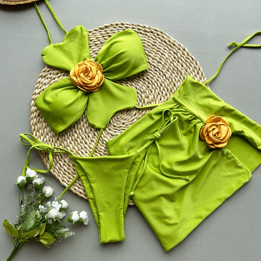 Three-Piece Bikini Set Sexy Style Floral Separated Women's Swimsuit
