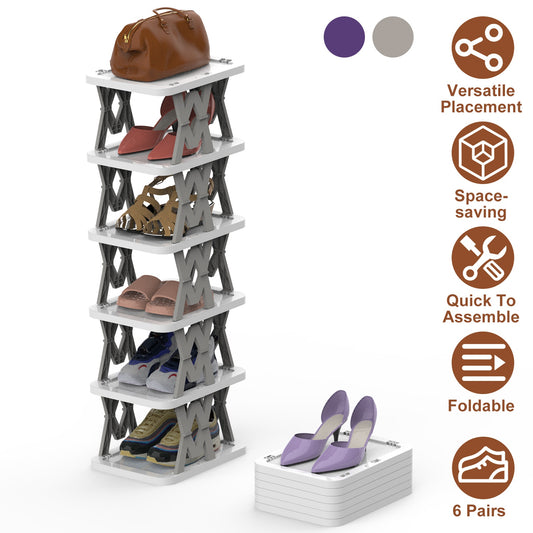 6 Tier Foldable Shoe Rack Vertical Shoe Organizer Narrow Shoe Rack For Small Spaces Space Saving Free Standing For Corner Entryway Hallway Bedroom 2 Color Options