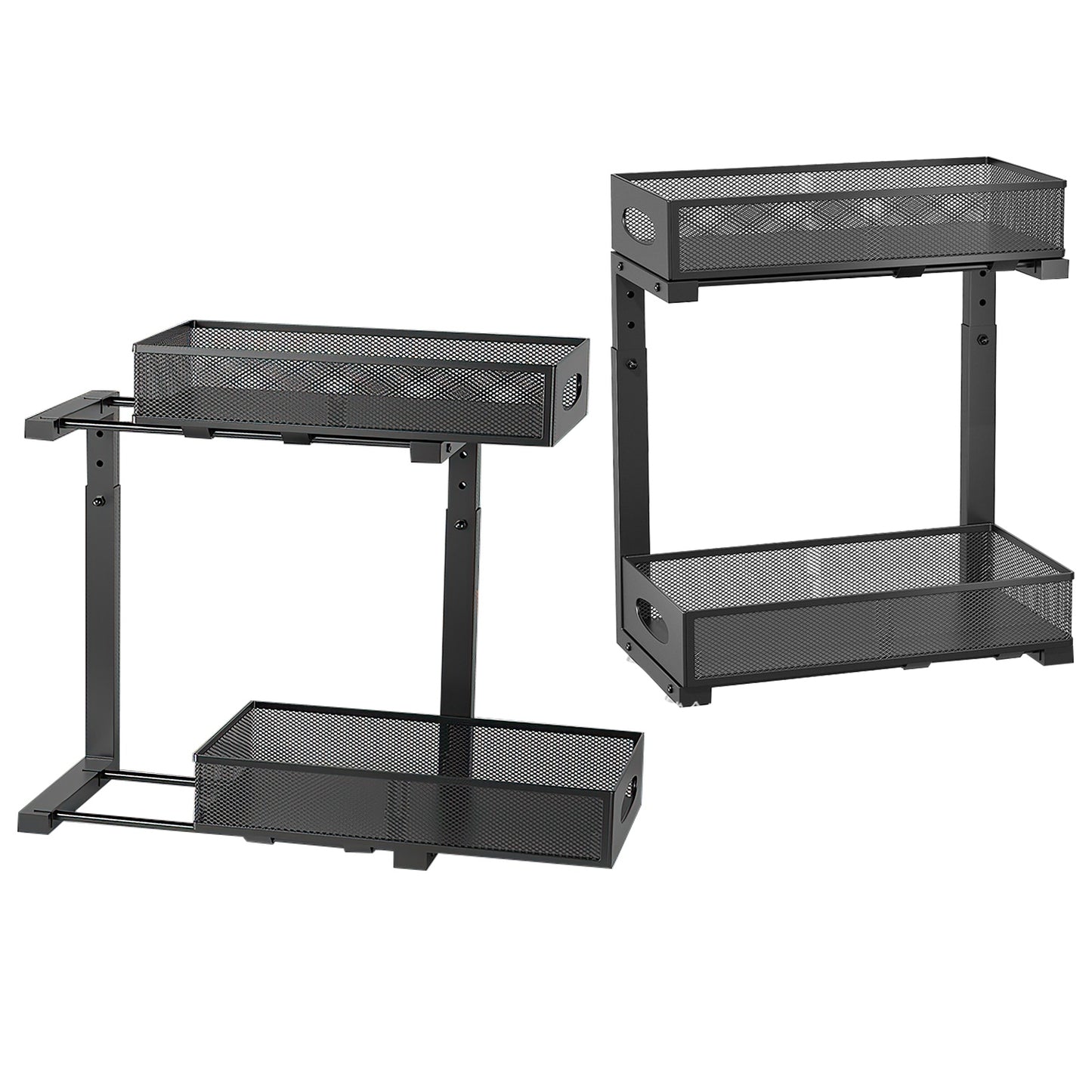 2Pcs Under Sink Organizer 2 Tier Pull Out Cabinet Baskets Storage Shelf Sliding Storage Drawers Rack With 5 Adjustable Height Mesh Baskets For Home Kitchen Bathroom Office