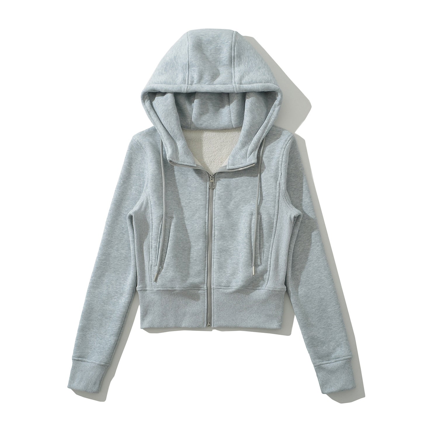 Drawstring hooded long sleeved jacket sweatshirt
