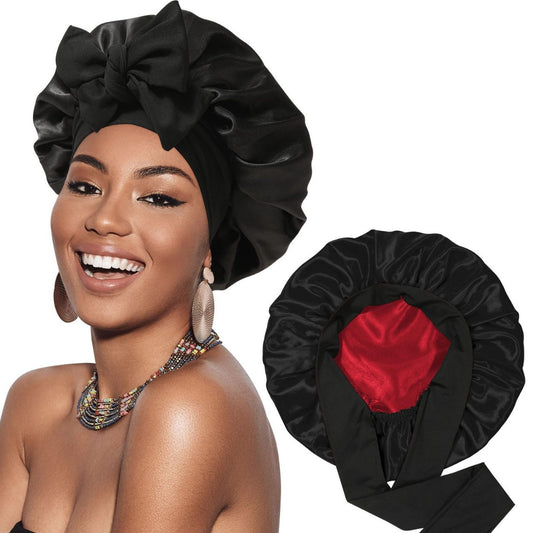 Bow bow ribbon nightcap single-layer color Ding round hat long tail hair care hat
