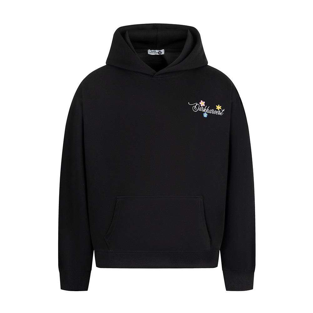Vine flower embroidered hooded sweatshirt