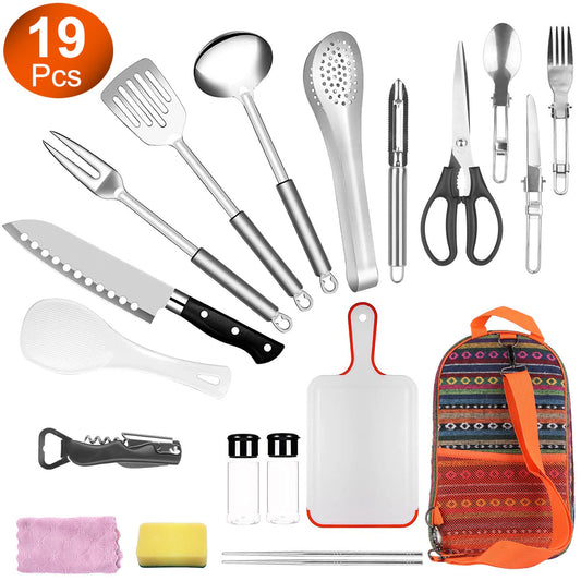 19Pcs Camping Cooking Utensil Kit Portable Picnic