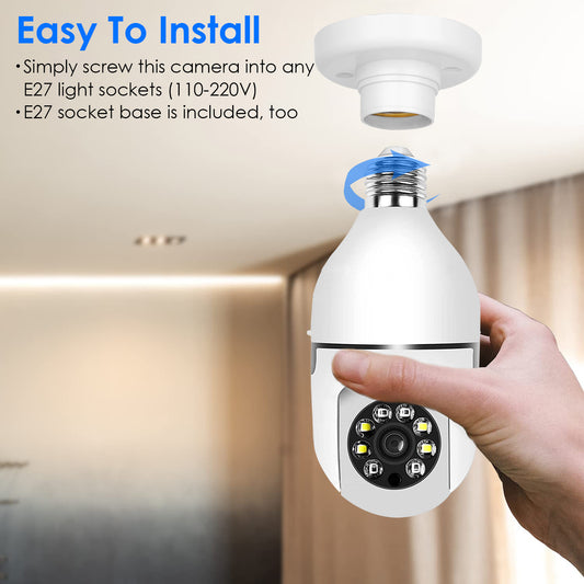 WiFi Bulb Camera 1080P FHD WiFi IP Pan Tilt Security Surveillance Camera