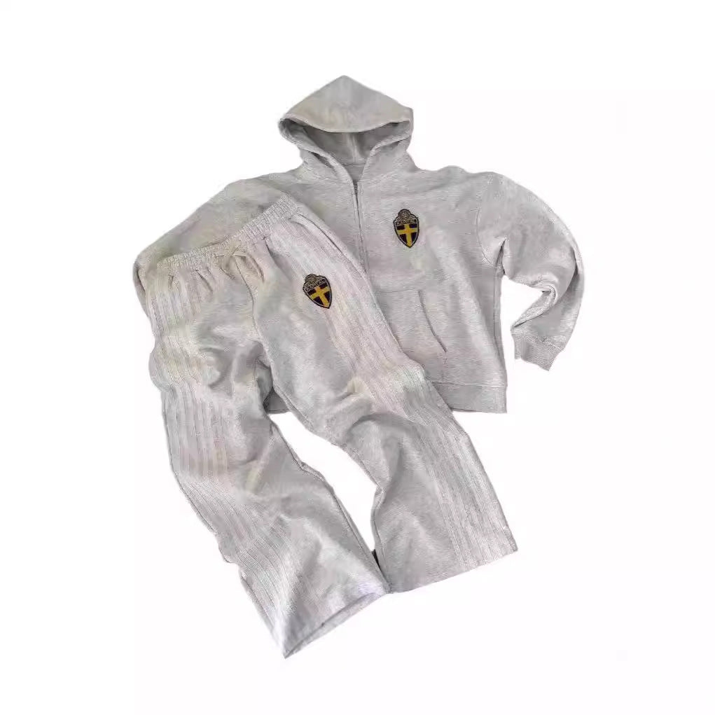 Embroidered Hooded Sweatshirt and Pants Set, Streetwear Fashion Casual Athletic Outfit