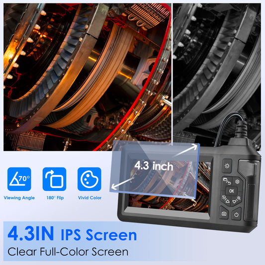 1Pc 1080P Endoscope Camera With 8 LED Light 8mm Borescope Inspection Camera 4.3in Colorful Screen IP67 Waterproof 16.4FT Semi-Rigid Cord Handheld Snake Camera