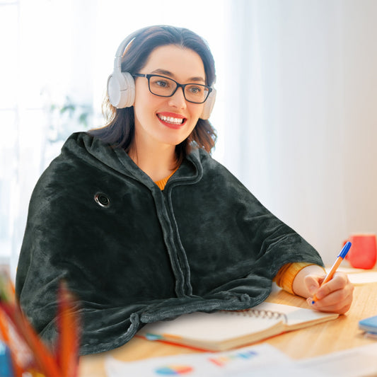 1Pc 59x31in USB Heated Blanket Electric Heated Blanket Heated Poncho Shawl Wrap Throw With Zipper Washable For Home Office No Power Bank Compatible With CJCD2415461