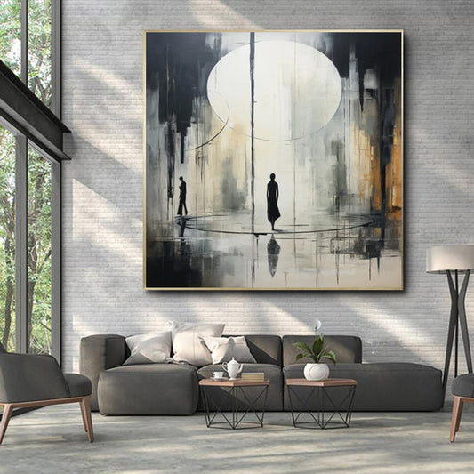 Handmade Oil Painting Canvas Wall Art Decoration Black And White Abstract Artwork Medieval Black Neoclassicism Wall Decor Street For Home Office Decor
