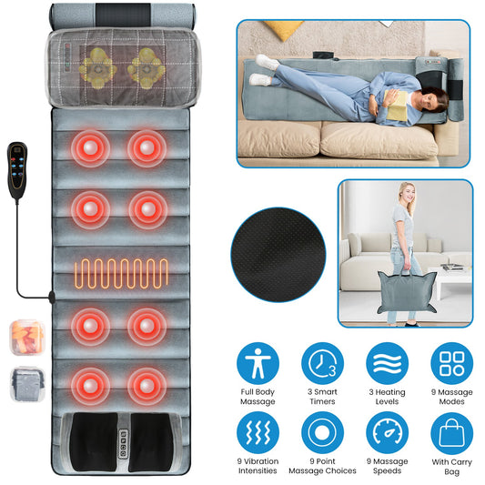 Advanced Version 1 Set Full Body Electric Massage Mat With Neck Foot Massage Head Pillow And Cloth Lumbar Pillow Timer Anti-Slip Bottom Earplugs