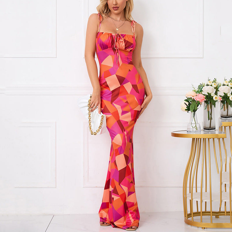 Long Sleeveless Belted Backless Fitted Bodycon Casual Sexy Dress