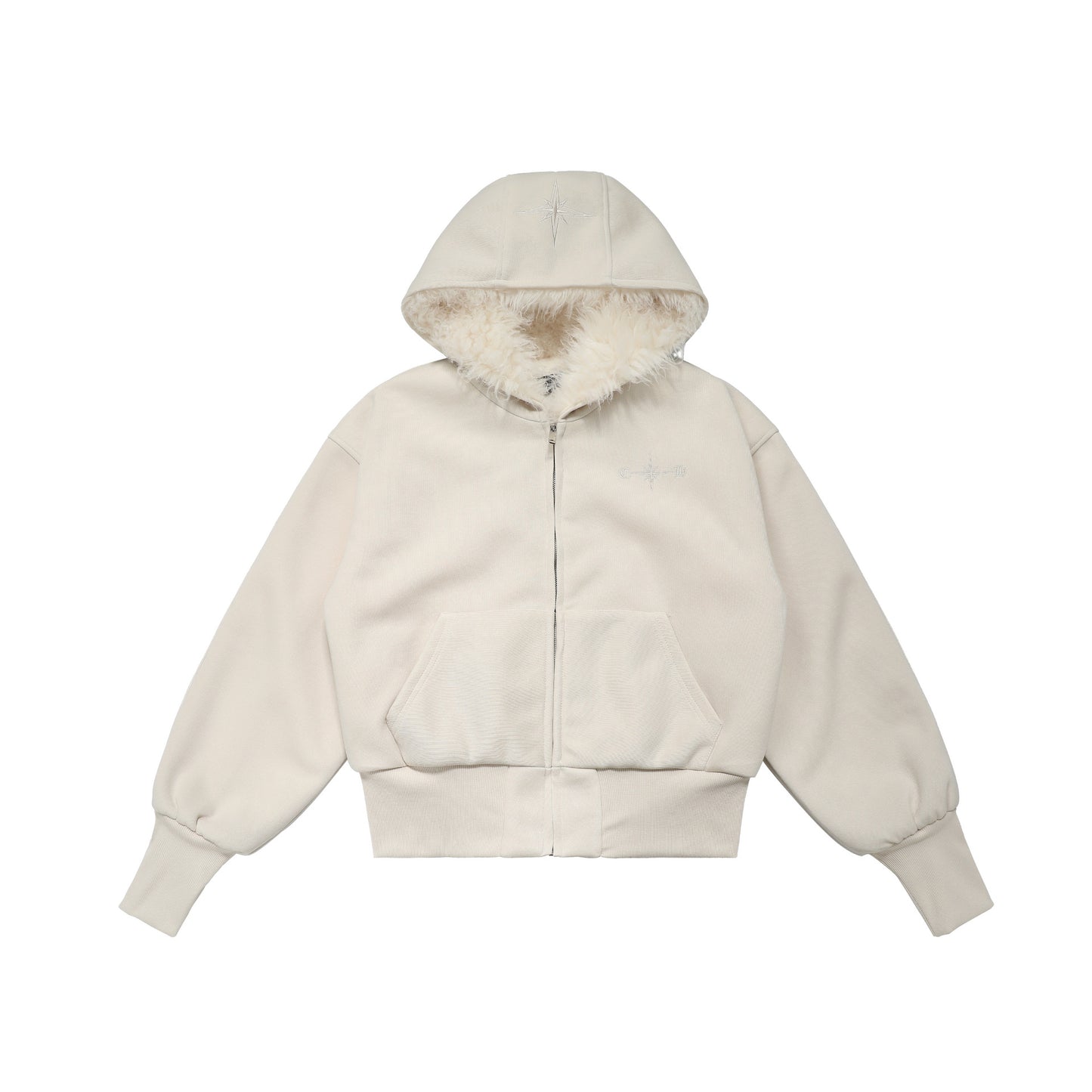 Big fur collar and velvet hooded sweatshirt jacket for women