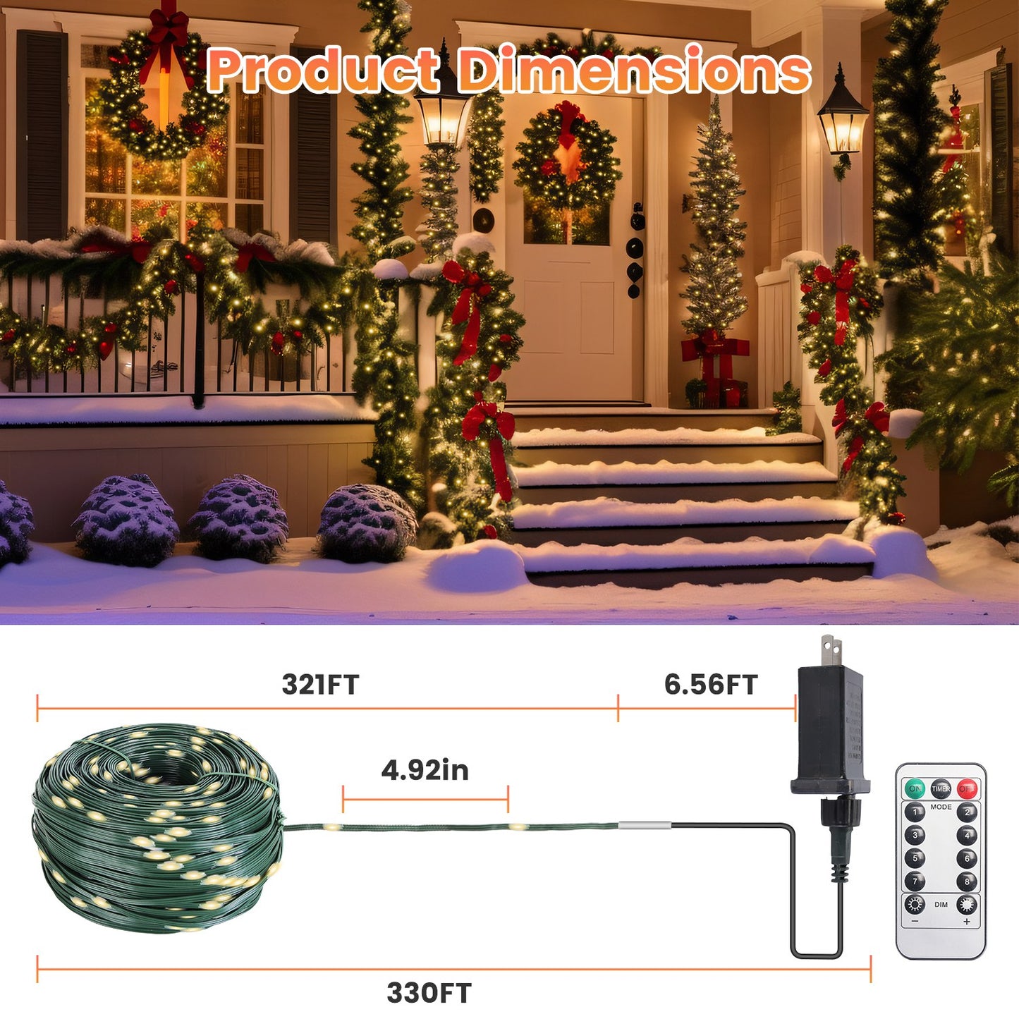 330FT String Lights Outdoor Christmas Decoration Lights With Remote IP44 Waterproof 8 Lighting Modes 8 Brightness Timer Plug In Fairy Light Xmas House Holiday Decor
