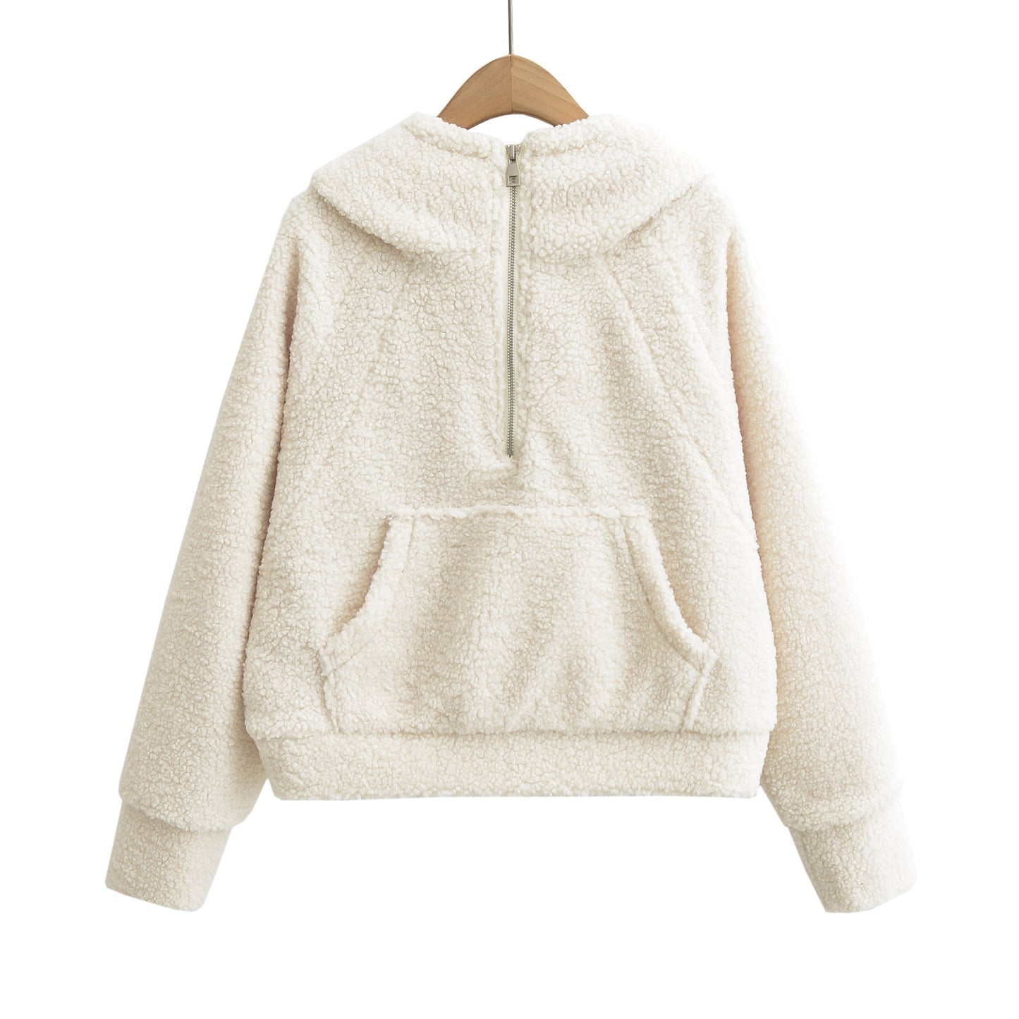 Half zip loose hooded sweatshirt