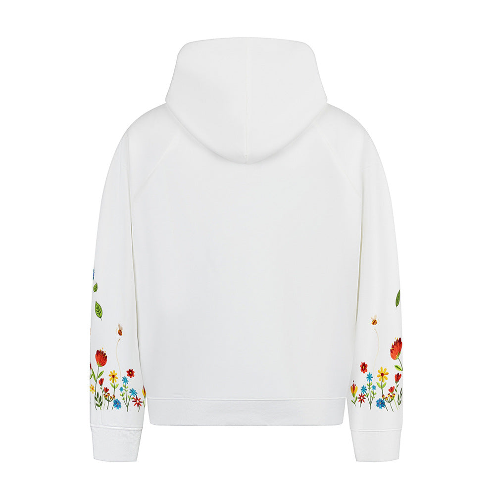 Small floral embroidery hooded sweatshirt