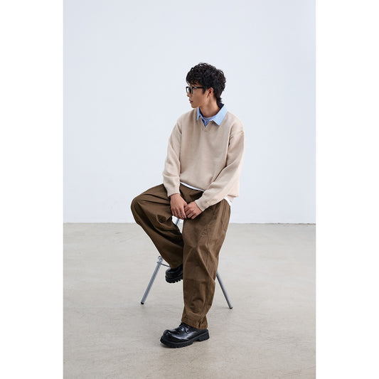 Fake Two-Piece Stripe Turn-Down Collar Sweater Top Knitwear