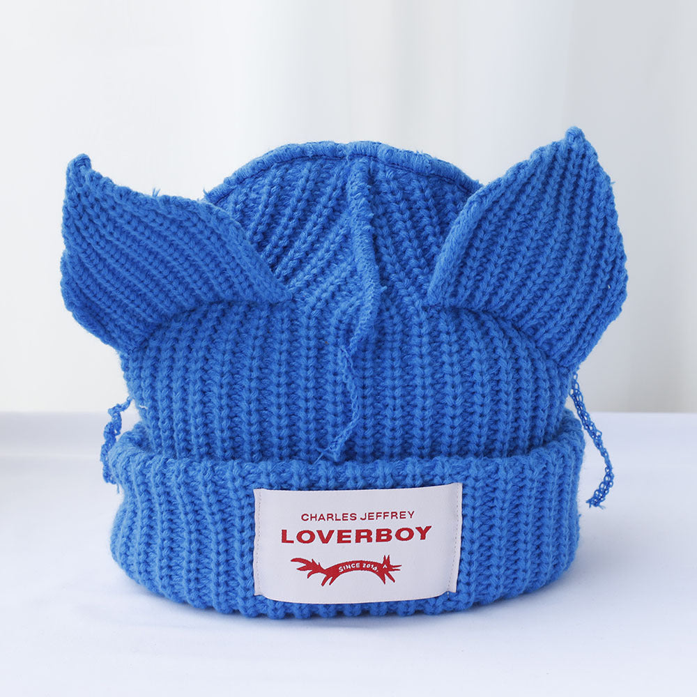 Double-layer thickened pig ear wool hat autumn and winter warm solid color knitted hat