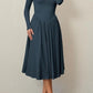 Long Sleeve Solid Color Fitted Square Neck Pleated Dress for Women