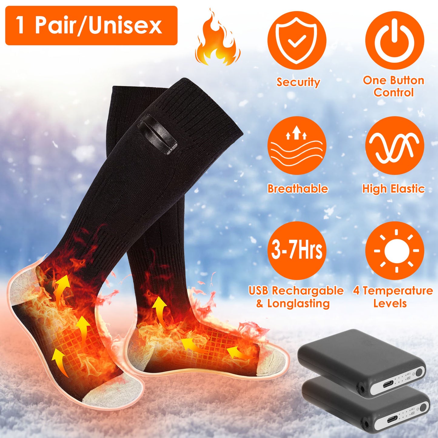 1Pair  Electric Heated Socks For Men Women