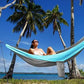 Light double nylon camping hammock with straps. Great for trips, beach, yard & garden.