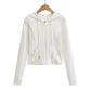 Drawstring hooded zipper long sleeved sweatshirt