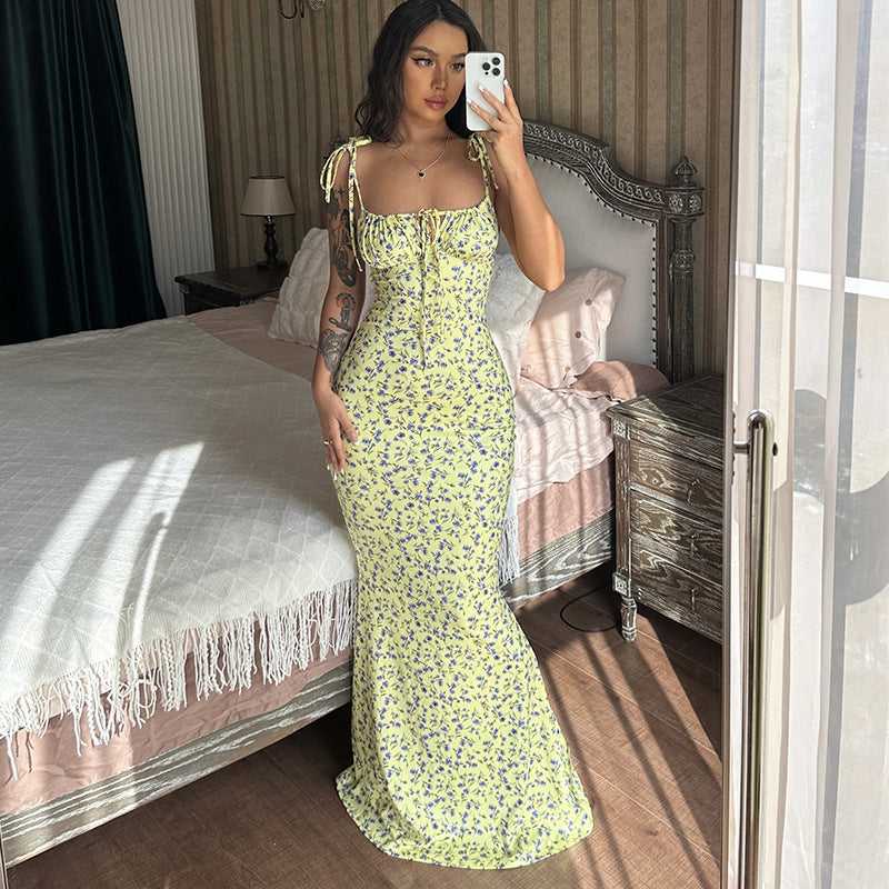 Long Sleeveless Belted Backless Fitted Bodycon Casual Sexy Dress