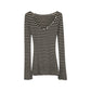 Design Sense Flared Sleeve Stripe V-Neck Long Sleeve T-Shirt for Women