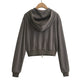 Drawstring zipper hooded long sleeved sweatshirt