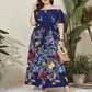 Chic Butterfly Print Off-Shoulder Long Dress for Women, Large Size, Middle Eastern Style, Youthful Look
