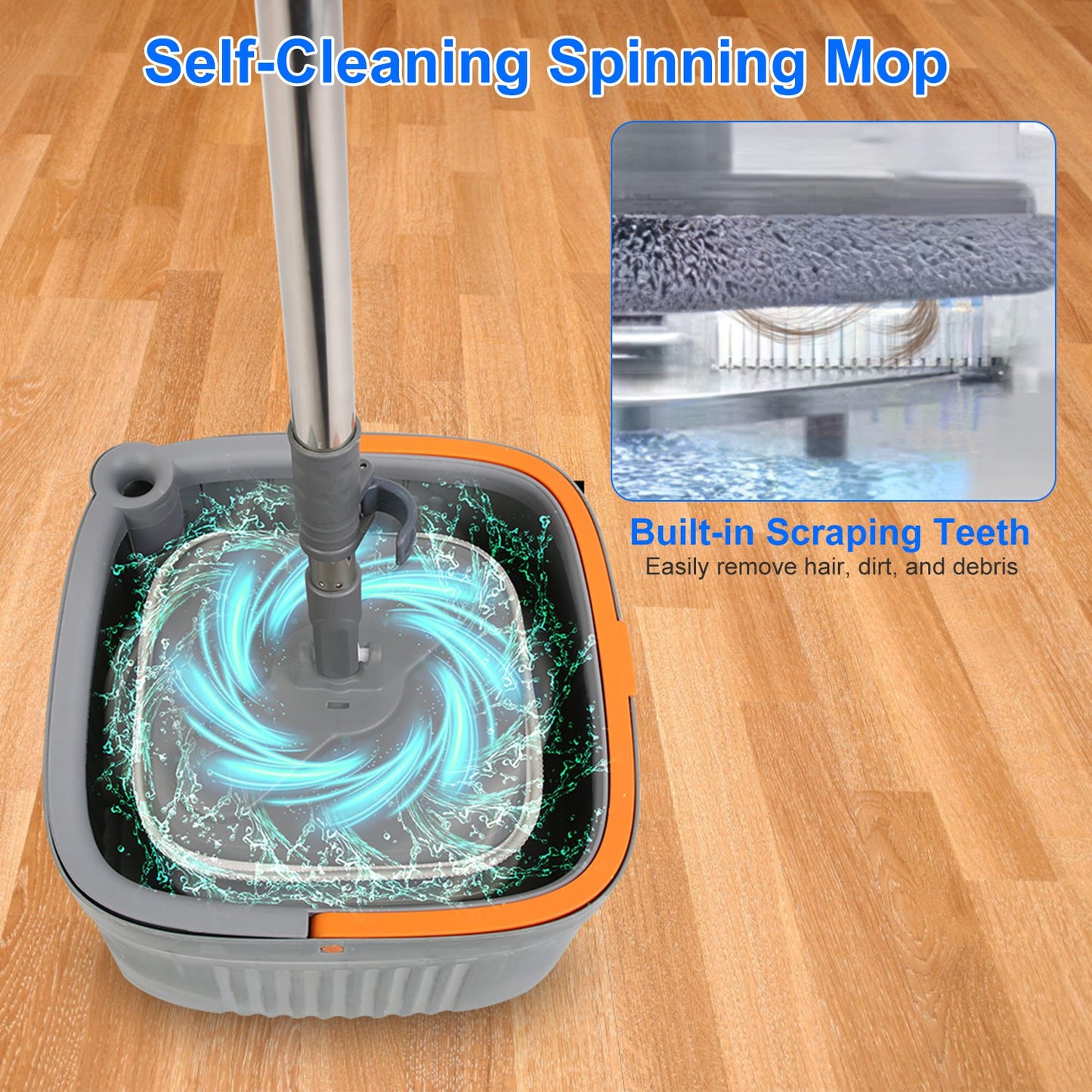Spin Mop And Bucket System Includes Dual Compartment Mop Bucket 4Pcs Thick Washable Microfiber Mop Pads For Home Cleaning