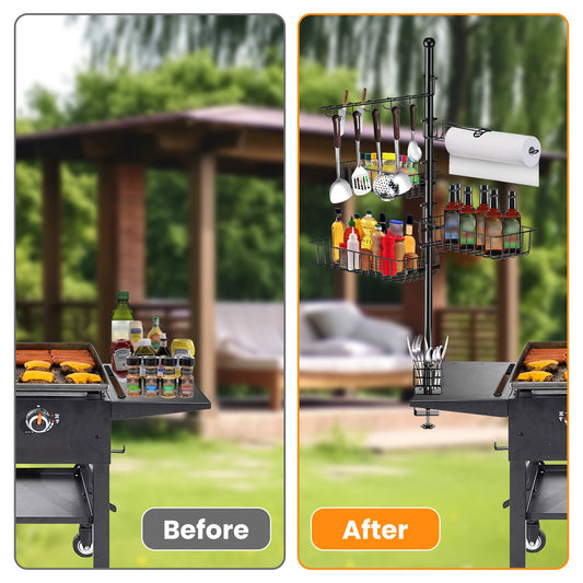 1Pc Griddle Caddy With Paper Towel Holder Hook Baskets BBQ Accessories Storage Rack Vertical Standing BBQ Organizer Grill Utensil Storage Fit For Blackstone Griddle