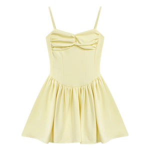 Yellow Strap Dress Women Summer Dopamine Sexy Short Figure Fitted Princess Puff Skirt Birthday Party Dress