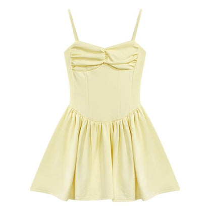 Yellow Strap Dress Women Summer Dopamine Sexy Short Figure Fitted Princess Puff Skirt Birthday Party Dress