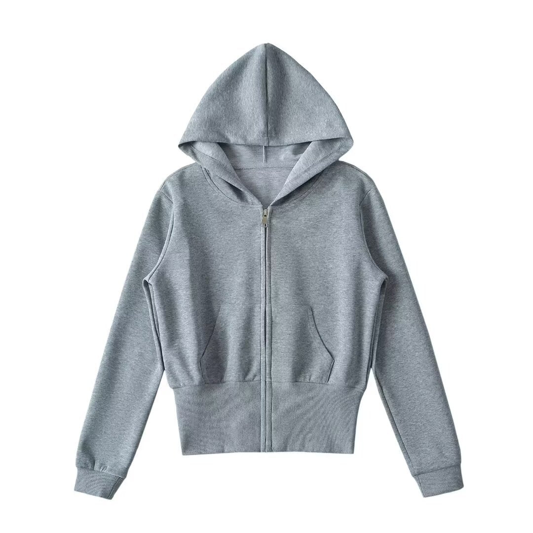 Long sleeved zipper hooded sweatshirt