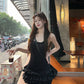 Ballet Style White Lace Spliced Strap Dress for Women Slim Fit Puffy Cake Short Dress