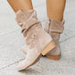 Low heeled square heeled suede pleated low cut boots
