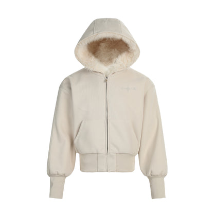 Big fur collar and velvet hooded sweatshirt jacket for women