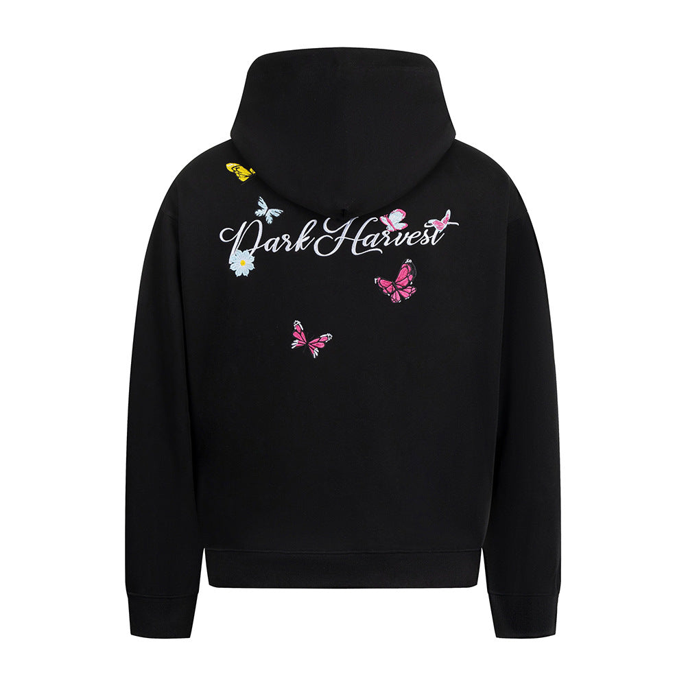 Butterfly letter embroidered hooded sweatshirt
