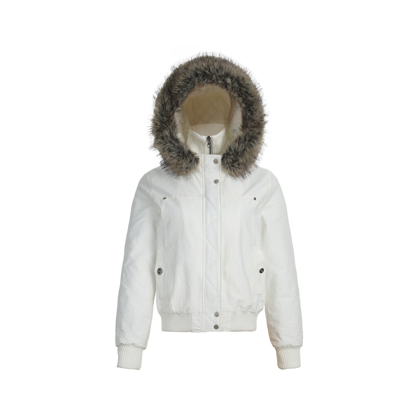 Fake two high necked white slim fit cotton jackets