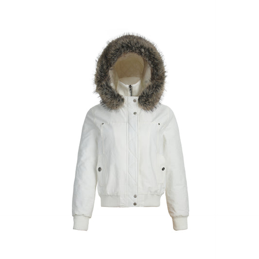 Fake two high necked white slim fit cotton jackets