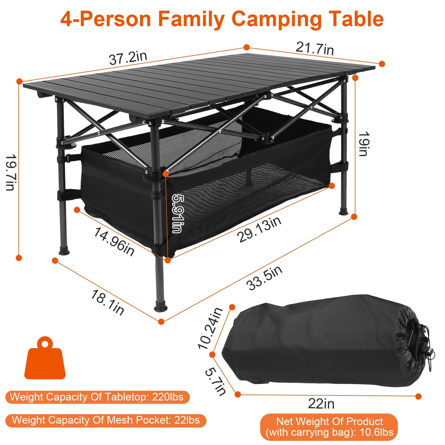1Pc Folding Camping Table Portable Lightweight Aluminum Roll-up Picnic BBQ Desk With Carrying Bag For Outdoor Beach Backyard Party Patio Fedex Shipping