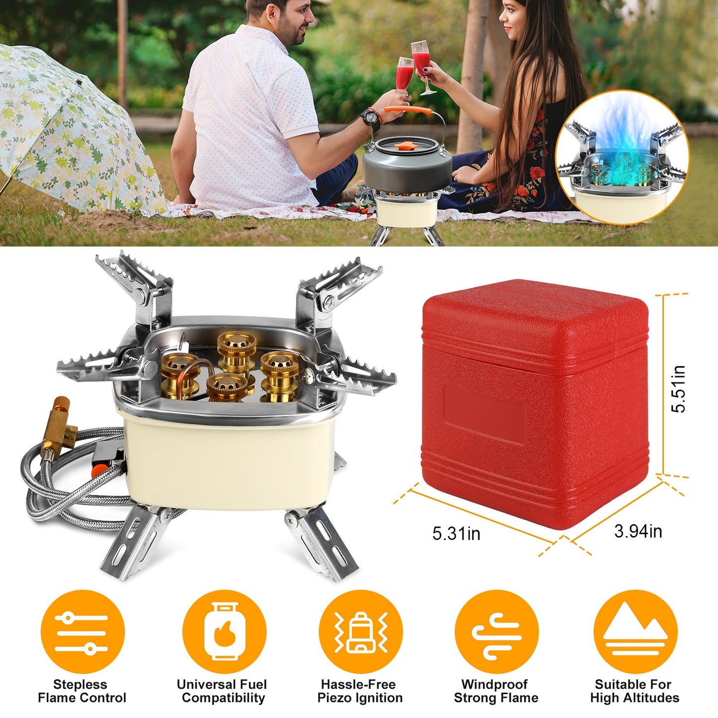 13000W Portable Windproof Camping Stove Five-head Gas