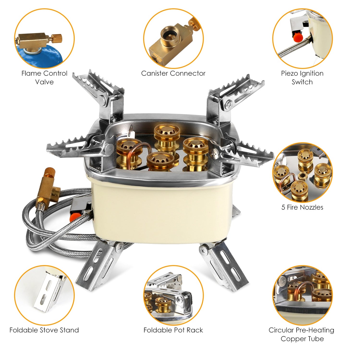 13000W Portable Windproof Camping Stove Five-head Gas