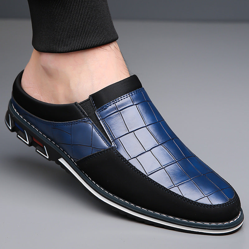 Men's Half-Slipper Leather Shoes Back Strap Slippers Big Size Toe-Covered Slippers