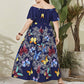 Chic Butterfly Print Off-Shoulder Long Dress for Women, Large Size, Middle Eastern Style, Youthful Look
