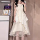 Gentle Princess Long Dress, Fairy-like Flowing Sweet Strap Irregular Pleated Dress for Women Summer