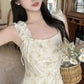 French Style Elegant Strap Dress Summer New Floral Print Dress for Women, Waist-Cinching, Petite-Friendly, Slim-Fitting Strap Dress, Short Dress